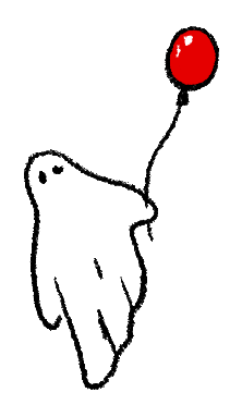 A sheet-style ghost floats away as it holds a red balloon